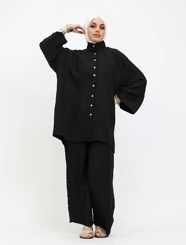 Black Linen Feel Casual Co Ord